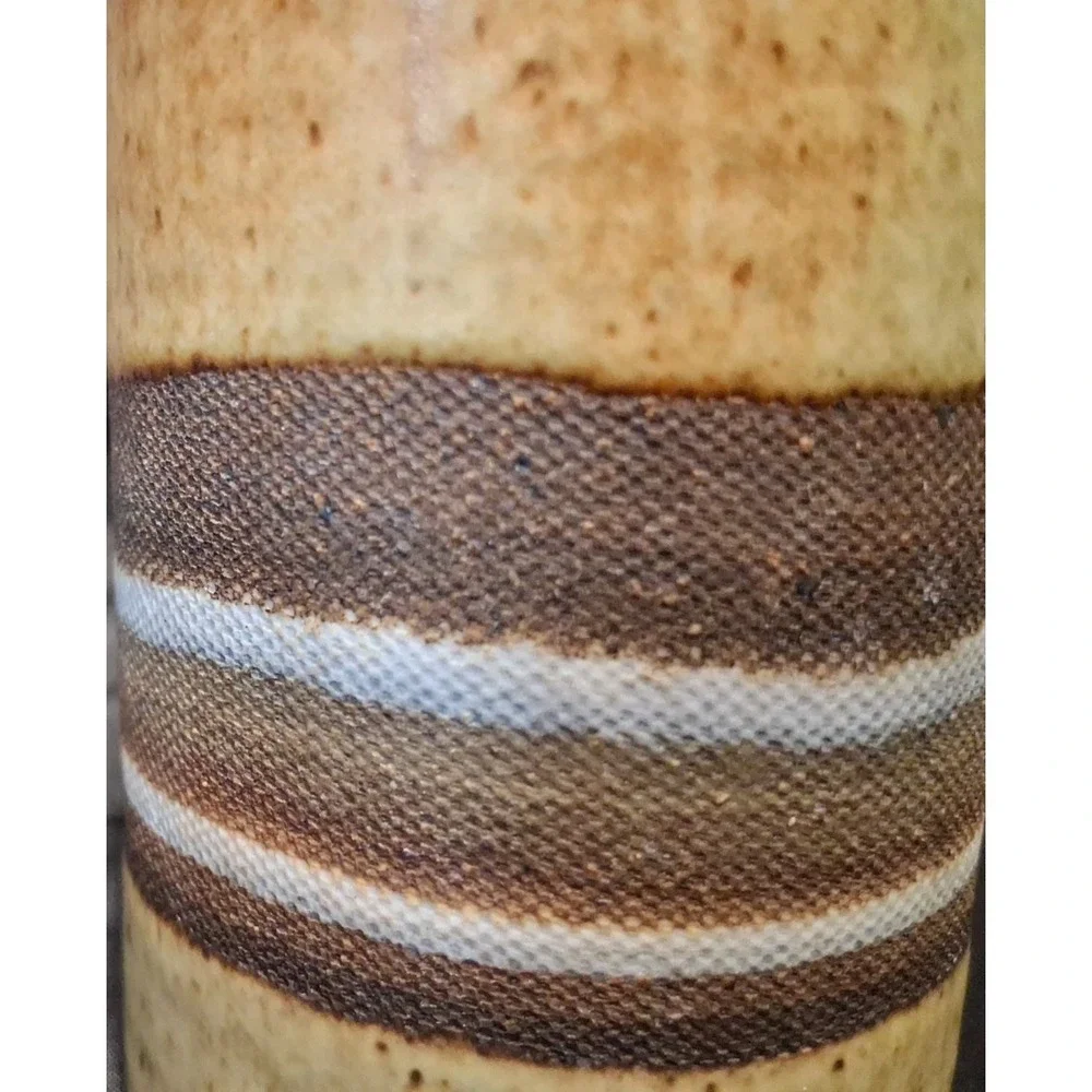 Signed Vintage Studio Pottery Stoneware Vase with Striped Band 5 3/4